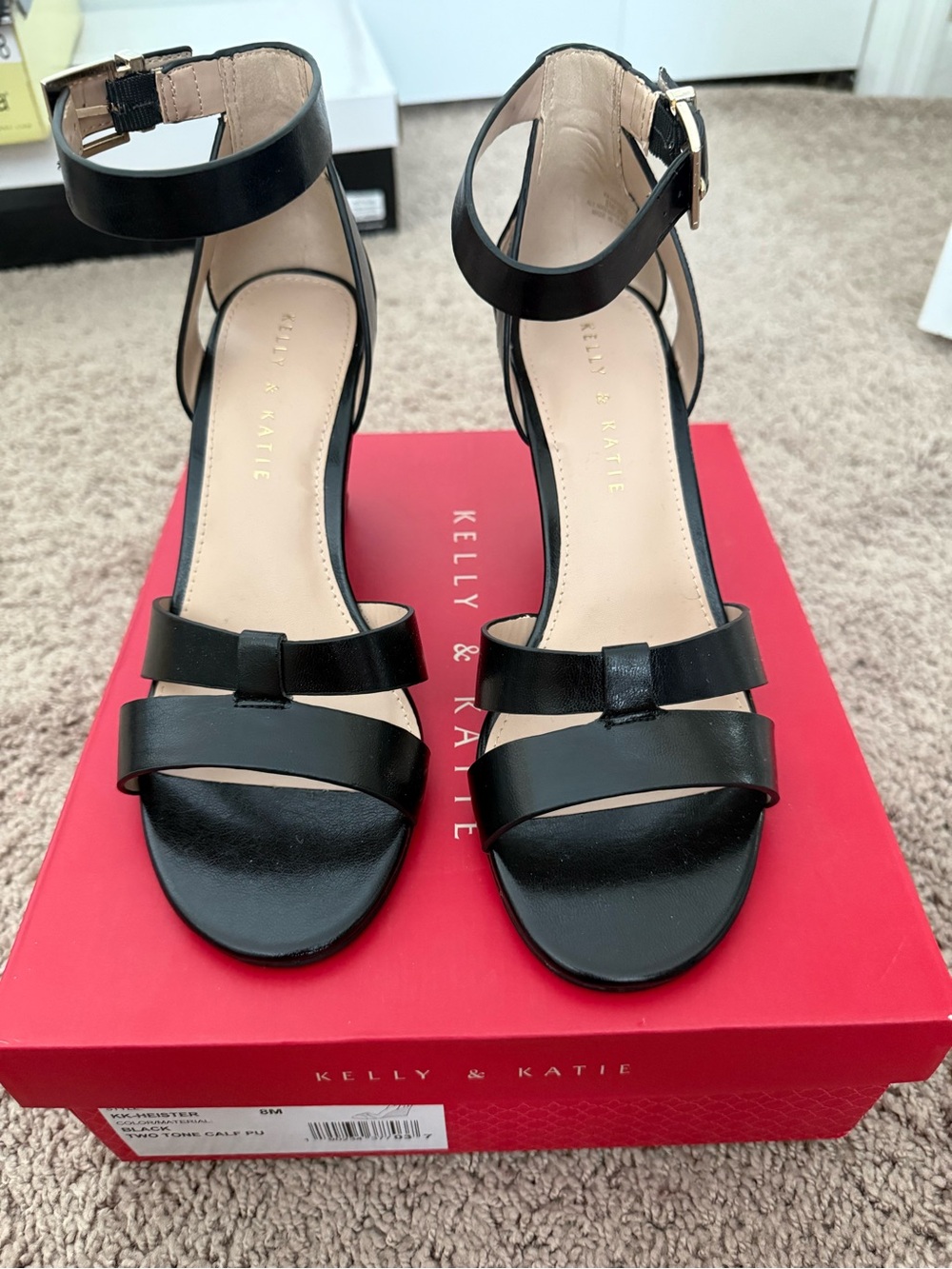 Kelly & Katie Black Strappy Ankle-Buckle Wedge Sandals